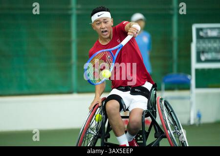 Iizuka, Giappone. 20 aprile 2025. Tokito Oda (JPN), 20 aprile 2025 - Tennis in sedia a rotelle: Finale maschile di Singles presso l'Iizuka Sports Resort durante la Coppa dell'Imperatore, la Coppa dell'Imperatrice il 41° Torneo Internazionale di Tennis in sedia a rotelle di Iizuka (Japan Open 2025) a Iizuka, Giappone. Crediti: SportsPressJP/AFLO/Alamy Live News Foto Stock