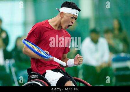 Iizuka, Giappone. 20 aprile 2025. Tokito Oda (JPN), 20 aprile 2025 - Tennis in sedia a rotelle: Finale maschile di Singles presso l'Iizuka Sports Resort durante la Coppa dell'Imperatore, la Coppa dell'Imperatrice il 41° Torneo Internazionale di Tennis in sedia a rotelle di Iizuka (Japan Open 2025) a Iizuka, Giappone. Crediti: SportsPressJP/AFLO/Alamy Live News Foto Stock
