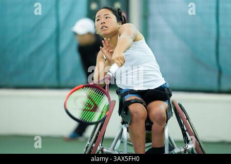 Iizuka, Giappone. 20 aprile 2025. Yui Kamiji (JPN), 20 aprile 2025 - Tennis in sedia a rotelle: Finale di singolare femminile presso l'Iizuka Sports Resort durante la Coppa dell'Imperatore, la Coppa dell'Imperatrice il 41° Torneo Internazionale di tennis in sedia a rotelle di Iizuka (Japan Open 2025) a Iizuka, Giappone. Crediti: SportsPressJP/AFLO/Alamy Live News Foto Stock