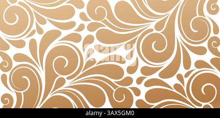 Motivo senza cuciture con vortici nei colori beige e marrone sfondi bianchi isolati per la carta da parati nello stile barocco senza cuciture, moderno e alla moda Illustrazione Vettoriale