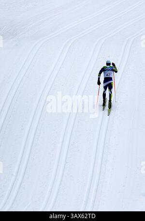 28 febbraio 2010 - Whistler, BC, Canada - WHISTLER, BC: FEBBRAIO 28, 2010 -- il finlandese Lari Lehtonen si fa strada in salita nei 50 KM DI Mass Start maschili al Whistler Olympic Park , a Whistler, BC, durante i Giochi Olimpici del 2010, domenica 28 febbraio 2010. (Peter J. Thompson / Canwest News Service) CNS-OLY-XCanada (immagine di credito: © CanWest/ZUMApress.com) Foto Stock