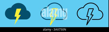 Set di icone Thundercloud. Pittogrammi a tinta unita e a linee. Illustrazione vettoriale piatta isolata su sfondo bianco. Illustrazione Vettoriale