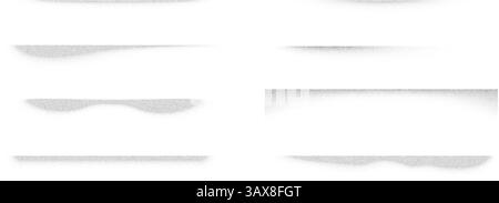 Ombre rumorose vettoriali su sfondo bianco. Ombreggiature nere granulosità tratteggiate con effetto spray. Set di elementi rettangolari astratti a mezzitoni morbidi Illustrazione Vettoriale