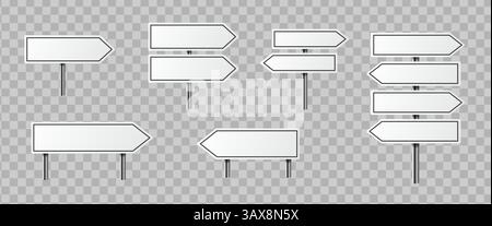 Set di segnali stradali bianchi isolati Illustrazione Vettoriale