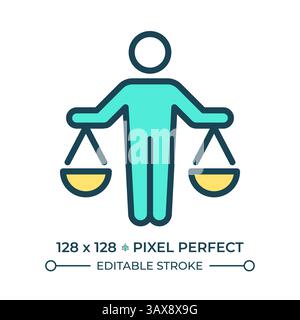 Icona del colore della linea perfetta pixel Right to Law Before Law (diritto all'uguaglianza prima della legge) Illustrazione Vettoriale