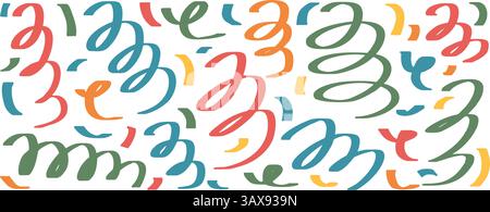 Il marcatore colorato sbatte le linee. Coriandoli per feste per bambini disegnati a mano. Elementi lineari pennello impostati isolati su sfondo bianco. Scribb Illustrazione Vettoriale