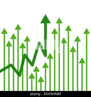 Frecce verdi e linea Zigzag che rappresentano il grafico di successo del business della crescita finanziaria Illustrazione Vettoriale