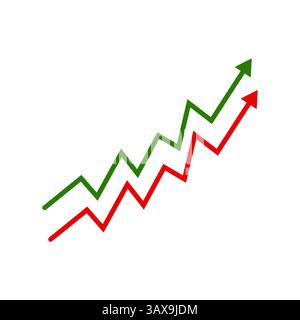Frecce linea verde e rossa che mostrano il concetto vettoriale delle tendenze di crescita e perdita del business Illustrazione Vettoriale