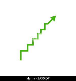 Linea freccia verso l'alto a Zigzag verde che rappresenta il concetto di vettore astratto di crescita finanziaria Illustrazione Vettoriale
