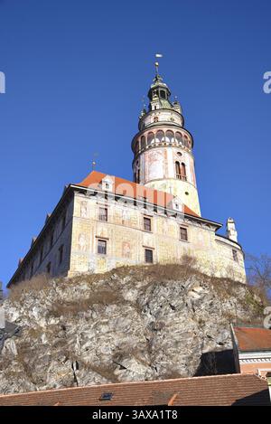 Castello di Krumlov sul fiume Moldava - edificio storico del Rinascimento e del Barocco nella Boemia meridionale, Europa centrale Foto Stock
