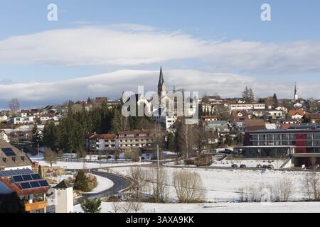 Vista invernale del comune di Bad Leonfelden nell'alta Austria Foto Stock