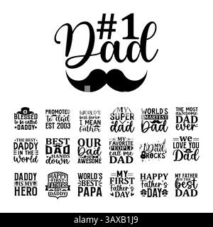 Festa del papà SVG, pacchetto di T-shirt per la festa del papà, illustrazione vettoriale in stile vintage vintage papà, pacchetto di T-shirt tipografia con citazioni Vector Daddy Vibes Illustrazione Vettoriale