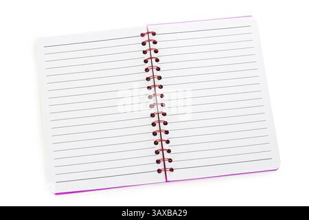 Notebook con pagine vuote - isolato su un notebook bianco con pagine vuote - isolato su bianco Foto Stock