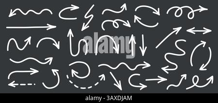 Set di elementi vettoriali gesso disegnato a mano con pennello per matita. Pennello texture gesso colpo di gesso Kid cuore, stella, elemento freccia disegnato a mano Illustrazione Vettoriale