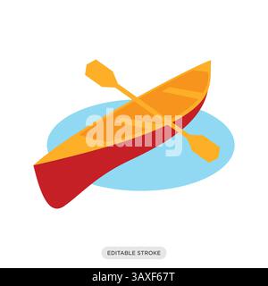 Icona canoa. Barca in legno canadese con simbolo di pagaia. Canada Travel, Landmark, illustrazione vettoriale di cultura in stile color fill. Illustrazione Vettoriale