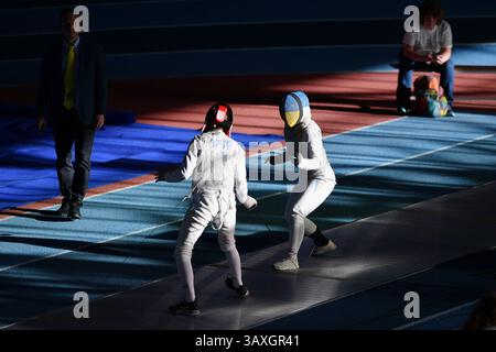 Kiev, Ucraina. 19 aprile 2025. Kiev, Ucraina 19 aprile 2025 Campionato ucraino di scherma 2025 a Kiev, Ucraina (KUBANOV PAVLO UKR/SPP) credito: SPP Sport Press Photo. /Alamy Live News Foto Stock