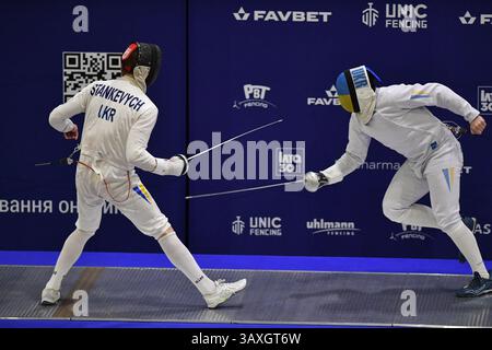 Kiev, Ucraina. 19 aprile 2025. Kiev, Ucraina 19 aprile 2025 Stankevych Volodymyr durante il Campionato ucraino di scherma 2025 a Kiev, Ucraina (KUBANOV PAVLO UKR/SPP) crediti: SPP Sport Press Photo. /Alamy Live News Foto Stock
