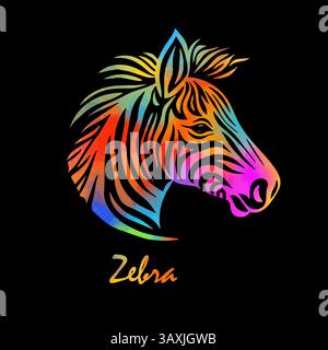 Illustrazione di animali zebrati, strisce bianche e nere vettoriali per la conservazione della natura. disegno a mano. Non ai, illustrazione vettoriale Illustrazione Vettoriale