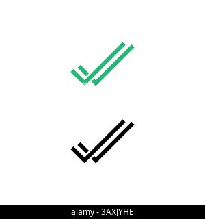 Controllare l'etichetta con l'icona del sigillo valida. contrassegno quadrato verde. Piatto OK. il codice adesivo è isolato su bianco. Accettare il pulsante. Ideale per interfacce Web e software Illustrazione Vettoriale