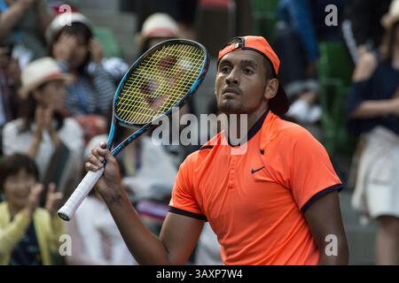 7 ottobre 2016 - Tokyo, Tokyo, Giappone - Nick Kyrgios (AUS) saluta il match dei quarti di finale maschile durante il japan Open di tennis all'Ariake Coliseum di Tokyo. Nick Kyrgios ha sconfitto Gilles Muller con un 2-0 (Credit Image: © Alessandro di Ciommo via ZUMA Wire) Foto Stock