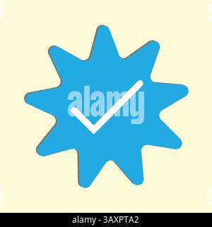 Segno di spunta blu - simbolo di certificazione e verifica sui social media e sui social network. Account e profilo ufficiali verificati e certificati. Simbolo, Illustrazione Vettoriale