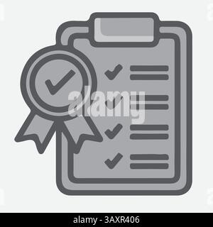Icona del certificato vettoriale. Concetti di conseguimento, assegnazione, concessione, diploma. Elementi grafici di qualità superiore. Segno moderno, pittogramma lineare, oggetto, Illustrazione Vettoriale