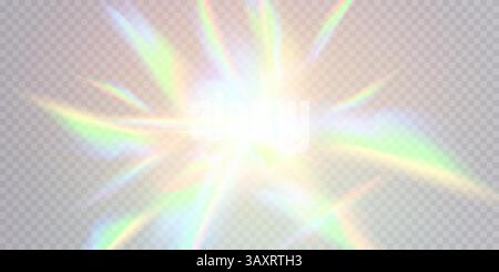 Un'incredibile raffica di luce brillante con un brillante riflesso dell'arcobaleno che cattura davvero l'occhio e lo spirito Illustrazione Vettoriale