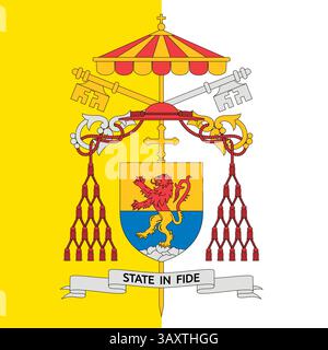 Stemma del Camerlengo dello Stato della città del Vaticano 2025 sulla bandiera della Santa sede, illustrazione vettoriale Illustrazione Vettoriale