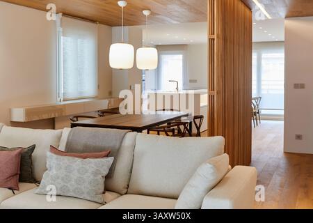 Soggiorno e sala da pranzo, interior design, Home, Paesi Baschi, Spagna Foto Stock