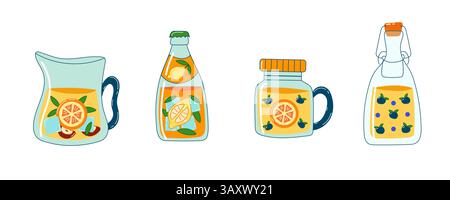 Set di limonate con frutta all'interno Illustrazione Vettoriale
