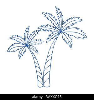 Due palme tropicali con intricati dettagli di fronde e tronchi Illustrazione Vettoriale
