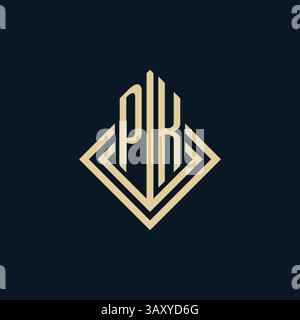 Iniziali logo PK linee rombo forma stile, design moderno di lusso del logo immobiliare grafica vettoriale Illustrazione Vettoriale