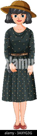Donna che indossa un cappello e tiene una pochette Illustrazione Vettoriale