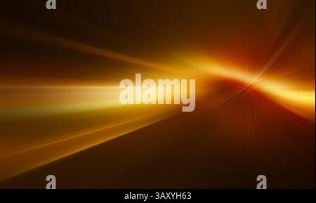 strisce di luce al neon dorate che irradiano dal centro . Attira il movimento della linea d'oro, la linea d'onda astratta, lo sfondo della tecnologia della luce, lo spazio di copia . Elegante Foto Stock