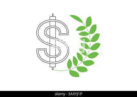 Icona Dollar (dollaro) continua su una linea del disegno vettoriale del contorno Illustrazione Vettoriale