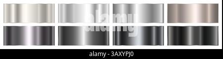 Un set di sfumature metallizzate lucide argento e nero con evidenziazioni. Sfondo lucido astratto. Illustrazione Vettoriale