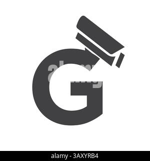 Lettera iniziale G icona telecamera di sicurezza, CC tv Symbol Vector Template Illustrazione Vettoriale