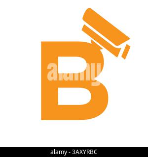 Lettera iniziale B icona della telecamera di sicurezza, modello vettore simbolo CC tv Illustrazione Vettoriale