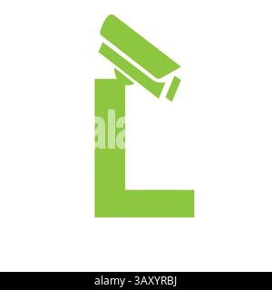 Lettera iniziale L icona della telecamera di sicurezza, CC tv Symbol Vector Template Illustrazione Vettoriale