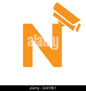 Lettera iniziale N icona della telecamera di sicurezza, CC tv Symbol Vector Template Illustrazione Vettoriale