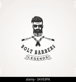 Logo Barber, negozio di barbiere e design del logo aziendale in modello vettoriale Illustrazione Vettoriale