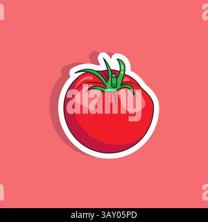 Immagine vettoriale dell'adesivo pomodoro, dell'adesivo vegetale Illustrazione Vettoriale