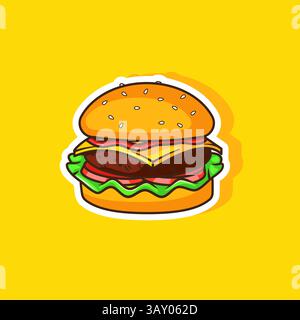 Stile di design dei cartoni animati con adesivi Burger Illustrazione Vettoriale