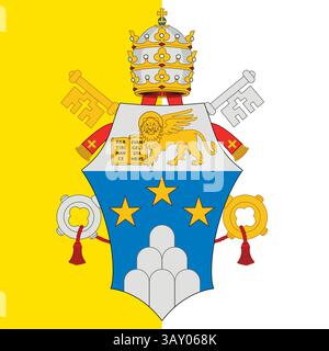 Stemma di Papa Giovanni Paolo i, Vescovo di Roma, 1978, sullo sfondo della bandiera della Santa sede Illustrazione Vettoriale