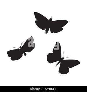 Silhouette a farfalla su sfondo bianco. Raccolta di forme di farfalle. Icona farfalla nera. Set nero Flying Butterfly silhouette. Vettore Illustrazione Vettoriale