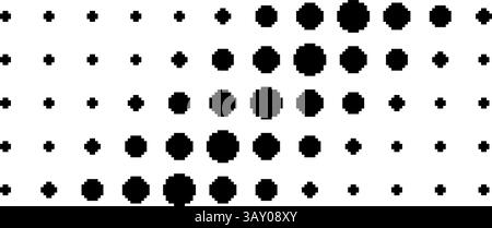 Sfondo con mezzitoni punteggiati. Motivo di punti orizzontali in stile pixel art. Texture astratta in bianco e nero. Illustrazione vettoriale Illustrazione Vettoriale