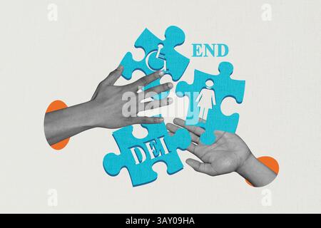 poster di schizzo 3d trend collage di partner commerciali mani abbinate elemento puzzle handicappato dei disabilità diritti di accettazione Foto Stock