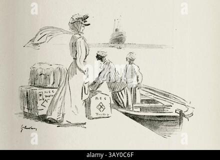 Alexandrian Boatmen - Marakbi ArtWork di Lance Thackeray ha pubblicato 1916 Lot 'Lance' Thackeray RBA (17 gennaio 1867 – 10 agosto 1916) è stato un illustratore inglese, quando aveva più di trent'anni, ha trascorso alcuni inverni in Egitto e ha prodotto schizzi umoristici Foto Stock