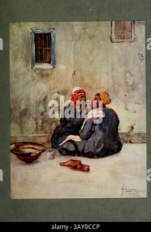 Barber Hallaq ArtWork di Lance Thackeray ha pubblicato 1916 Lot 'Lance' Thackeray RBA (17 gennaio 1867 – 10 agosto 1916) è stato un illustratore inglese, quando aveva più di trent'anni, ha trascorso alcuni inverni in Egitto e ha prodotto schizzi umoristici Foto Stock