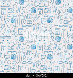 Sea LIFE Doodle disegnato a mano senza cuciture. Surf senza interruzioni Illustrazione Vettoriale